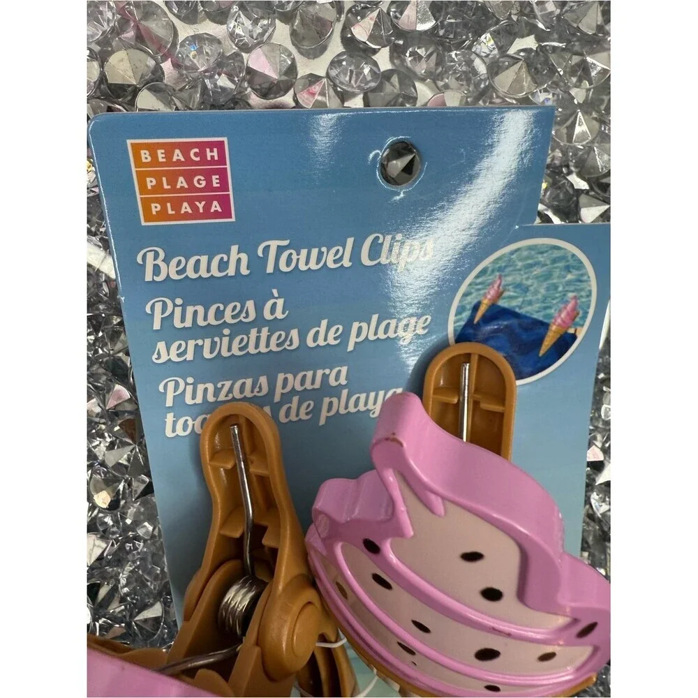 Beach Towel Clips - Ice Cream Cone Design in Pink and Brown brand new clips